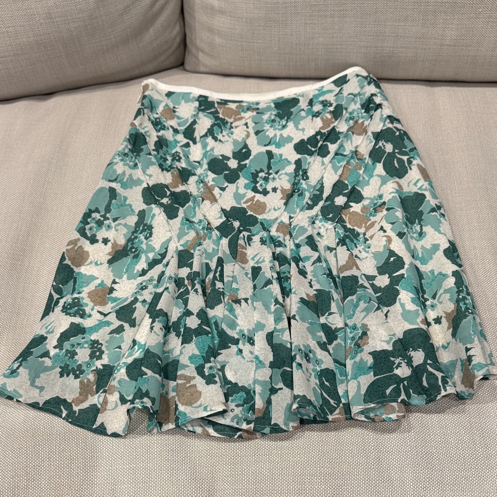 Casual Corner Floral Skater Skirt - Green and Brown - Picture 3 of 5